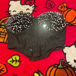 Black Sequin Bustier Top